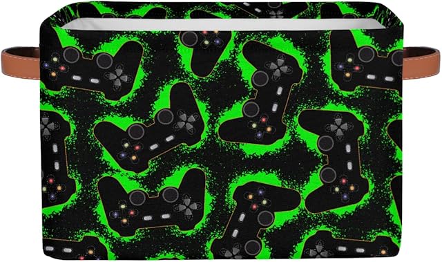 Nursery Decor Laundry Hamper Basket - Collapsible Rectangle Shelf Closet Organizer Bins - Green Game Joysticks Kids Dirty Clothes Basket for Bedroom,Bathroom,Toy Bin,Gift Basket