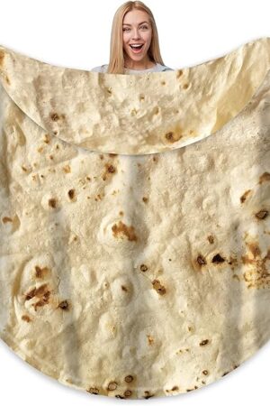 Bcareself Tortilla Blanket Adult Size Giant Double Sided for Kids Funny Realistic Food Personalized Throw Blanket Novelty Gift for Everyone 300 GSM Soft Flannel 60 inches Yellow