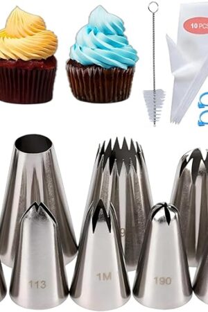 25 Pcs Extra Large Piping Tip Set, Stainless Steel Frosting Piping Kit,Pastry Cake Decorating Tips Baking Tools For Cookies Cupcake Decorating Kit (902 234 113 1M 190 D63 1D 9FT 1C R16L)
