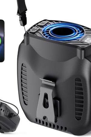16000mAh Portable Waist Fan Rechargeable, 16000RPM 5-Speeds Strong Airflow, 48H Runtime with Flashlight, Personal Wearable Belt Fan for Camping, Outdoor, Jobsite, Black