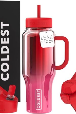 Coldest 40 oz Tumbler with Handle and Straw - 100% Spill Proof Tumbler with Straw (3 Lids) - Stainless Steel Insulated Leakproof Tumblers for Women & Men - 36 oz (Strawberry Nova)