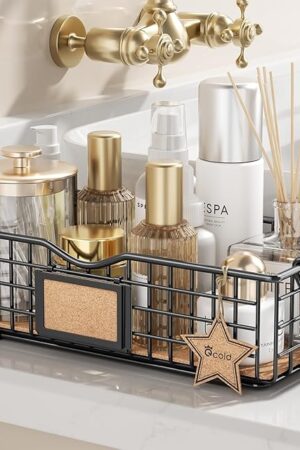 Bathroom Organizer Basket with Handle, Home Decor Organizers - Bathroom Organizers and Storage - Exquisite Vanity Organizer for Skincare - Bathroom Counter Tray for Organizing - Black