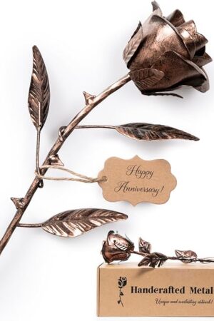 7 Year Anniversary Copper Gift for Her - Metal Rose Copper Gift for Wife 7th Weeding Anniversary for Him Husband Couples, Everlasting Flower 22nd 22 Year Handcrafted Love Stained Artwork