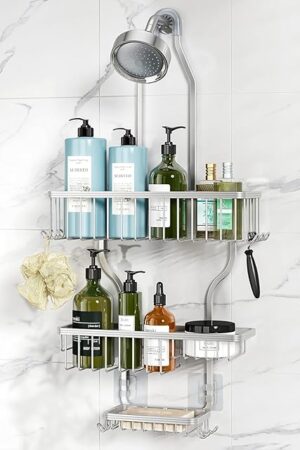YASONIC Aluminum Over The Shower Head Caddy Hanging Shower Rack Silver