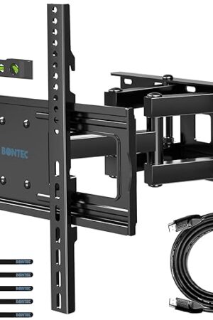 BONTEC Full Motion TV Wall Mount for 23-70 Inch TVs, Articulating Dual Arm Bracket with Tilt Swivel, Fits LED OLED LCD Flat Curved Screens, Max VESA 400x400 mm, Holds 99 lbs, Wall Panel Length 16.1in