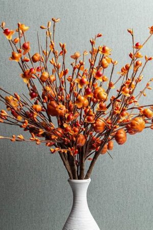 6 Pack Fall Berry Stems 17" Tall Orange Pumpkin Picks Fall Branches for Vases Centerpieces Autumn Harvest Festival and Thanksgiving Day(Orange)