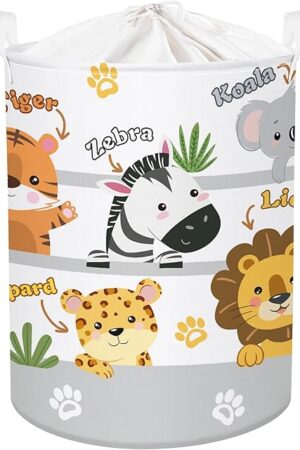 Clastyle Collapsible Cute Animal Zebra Kid Book Toy Storage Basket Tiger Lion Clothes Nursery Hamper for Bedroom Bathroom, 45L Grey Koala