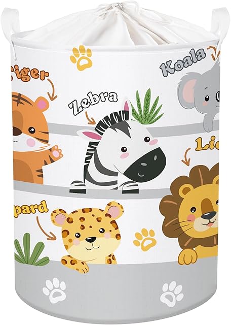 Clastyle Collapsible Cute Animal Zebra Kid Book Toy Storage Basket Tiger Lion Clothes Nursery Hamper for Bedroom Bathroom, 45L Grey Koala