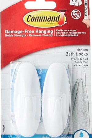 Command Designer Bath Hooks Medium White 2-Hooks
