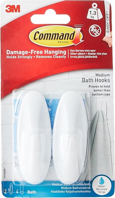 Command Designer Bath Hooks Medium White 2-Hooks