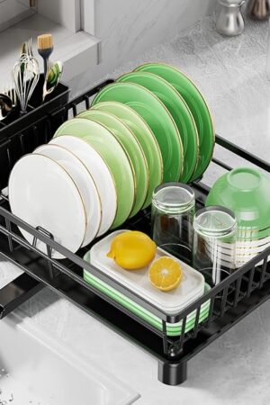 Dish Drying Rack for Kitchen Counter, Stainless Steel Drainer Anti Rust, Smart Drainage System Drainboard with Detachable Cutlery Holder, Handwash Dish Helper for Home, Apartment Space Saving