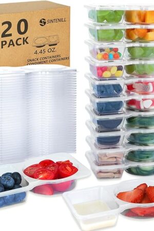 20 Sets Reusable Snack Containers With Lids, Double Compartment Snack Pack Containers, Portion Control, Meal Prep, Ideal For On-The-Go Mini Sauce Boxes & Lunchable Snack Packs For Kids