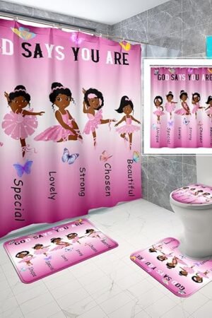 African American Black Girl Shower Curtain Ballerina Princess Shower Curtain Bathroom Sets with Rugs Kids Bathroom Set,Pink 70x70 Inch