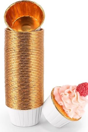 White and Gold Foil Cupcake Liners,100 pcs Disposable Muffin Liners 3.5 Oz Wrappers for Baking, Metallic Muffin Paper Cases Baking Cups