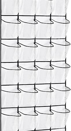 28Large Pockets Over The Door Shoe Organizer, Hanging Shoe Organizer for Closet, Premium Clear Shoe Rack for Door, Shoes Hanger Organizers Storage Holder for Back of Door and 4Metal Hook White