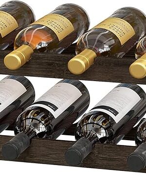 BAMEOS Wine Rack Freestanding 2 Tier 8 Bottle Bamboo Wine Racks Countertop Cabinet Wine Holder Wine Storage Shelf for, Bar, Pantry Wine Cellar Basement Countertop Mocha (16.85 L x 9.25W x 7H