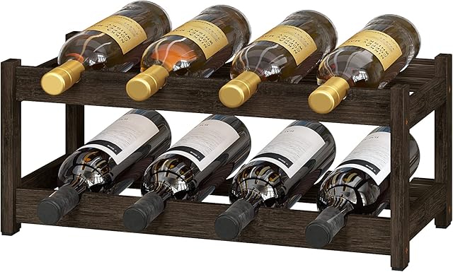 BAMEOS Wine Rack Freestanding 2 Tier 8 Bottle Bamboo Wine Racks Countertop Cabinet Wine Holder Wine Storage Shelf for, Bar, Pantry Wine Cellar Basement Countertop Mocha (16.85 L x 9.25W x 7H