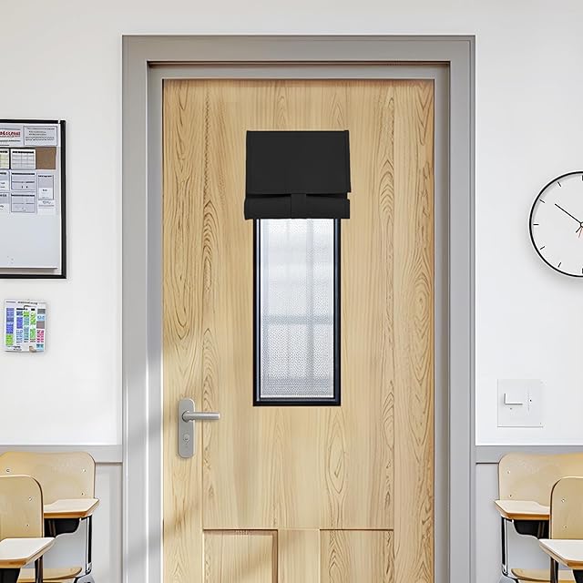 Vatge Classroom Door Curtain - Thermal Insulated Blackout Window Cover for Window Privacy, Small Curtain for Glass No Drill, 1 Panel, W8 x L36, Black