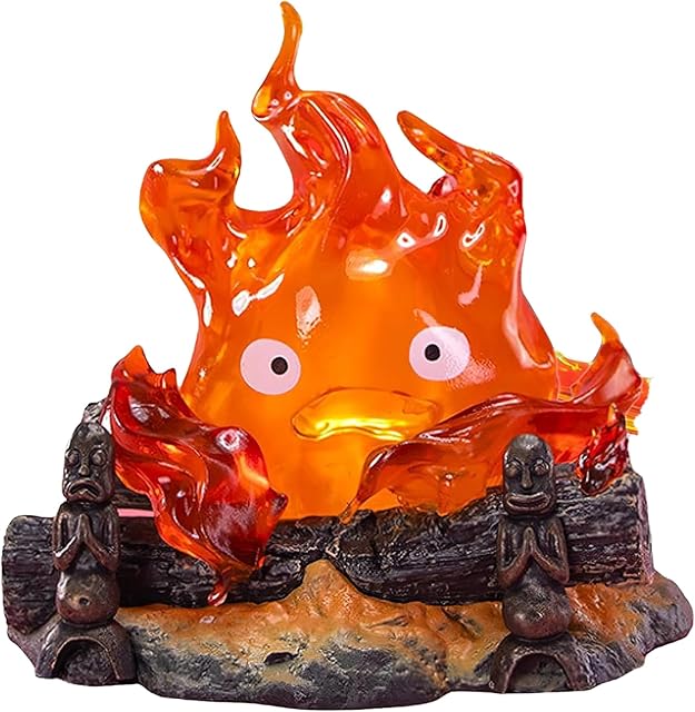 Calcifer Lamp Statue, Cute Calcifer Night Light Desktop, Warm Orange Flame Lights for Bedroom Office Decoration Gift Camping, 5 inch