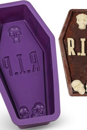 Webake Silicone Coffin Cake Pan, 12 Inch Large Tombstone Shaped Cake Mold for Baking Halloween Themed Party