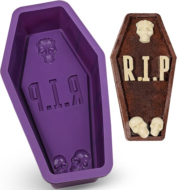 Webake Silicone Coffin Cake Pan, 12 Inch Large Tombstone Shaped Cake Mold for Baking Halloween Themed Party