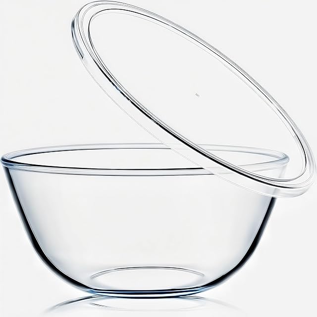4.7QT Large Glass Mixing Bowl with White Lid, Big Salad Bowl with Lid, Large Glass Bowls for Sourdough and Kithen