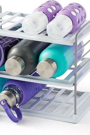 YouCopia UpSpace Water Bottle and Travel Mug Cabinet Organizer, Adjustable Storage Rack for Kitchen Organization, 3-Shelf