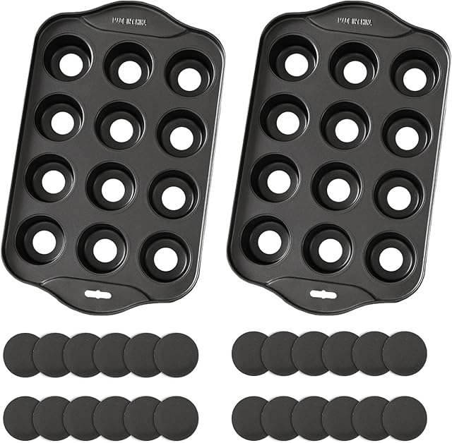 2 Pack 12 Cavity Mini Cheesecake Pan, Mini Muffin Baking Pan, Mini Cupcake Pan with Removable Bottom, Round