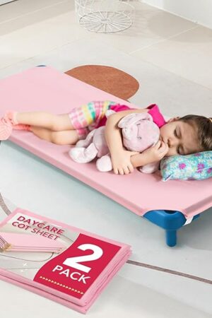 2 Pcs Cot Sheets for Daycare, 23" x 51", Pink Daycare Cot Size Sheet with Corner Elastic Loops for Child Boys Girls, Daycare Essentials for Toddler and Preschool, Breathable Microfiber