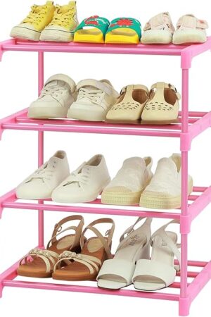 4-Tier Free Standing Stackable Shoe Racks Pink