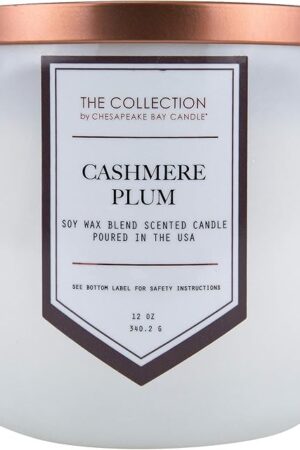 Chesapeake Bay Candle, The Collection, 2-Wick Soy Candle, Cashmere Plum, 12oz, White with Copper Lid