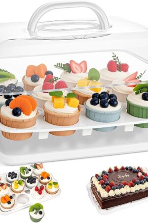 VGOODALL Cupcake Carrier, Cup Cake Container with Lid, 12 Capacity Cupcake Portable Dessert Holder with Handle for Family Picnics and Party Events, 2-in-1 Design, Clear