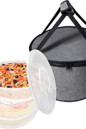 Aufind 12" 2 Pack Pie Carrier with Lid and Insulated Food Carrying Case Bag, Reusable Food Storage Containers for Pies, Cheesecake, Pizza, Nuts Fruit Perfect Gifts