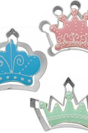 Crown Cookie Cutter Set of 3 pcs, Stainless Steel Princess Crown Shaped Fondant Cutters Baking Molds