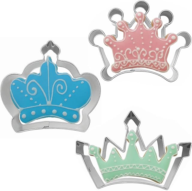 Crown Cookie Cutter Set of 3 pcs, Stainless Steel Princess Crown Shaped Fondant Cutters Baking Molds