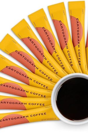 Cartograph Organic Instant Coffee Packets Single Serve 10PK - Medium Roast Instant Espresso - Freeze Dried Coffee Instant Powder - Individual Coffee Packets - Gourmet Instant Coffee Sticks