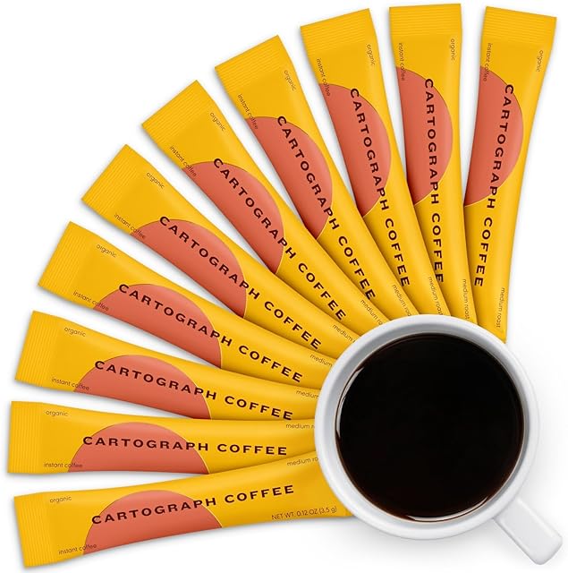 Cartograph Organic Instant Coffee Packets Single Serve 10PK - Medium Roast Instant Espresso - Freeze Dried Coffee Instant Powder - Individual Coffee Packets - Gourmet Instant Coffee Sticks