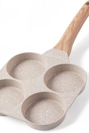 CAROTE Egg Pan Omelette Pan, 4-Cup Nonstick Granite Omelette Skillet - Pancake Pan and Healthy Egg Cooker Suitable for Gas Stove & Induction Cookware