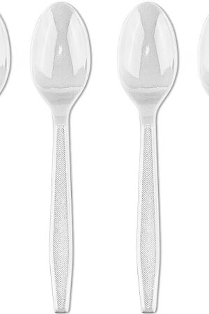 Classic Plastic Teaspoons (50 Count) - Durable White Plastic Spoons Heavy Duty, Premium Disposable Spoons for Weddings, Dinners, Everyday Flatware & Party Supplies