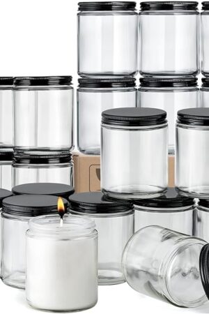 24 Pack, 8 OZ Thick Glass Jars with Metal Lids, Clear Round Candle Making Jars,Empty Food Storage Containers, Mason Canning Jar For Spice, Powder, Liquid, Sample, Lotion, Cosmetic,Dishwasher Safe