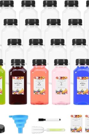 48Pcs 8 oz Empty Plastic Juice Bottles with Caps,Reusable Clear Homemade Water Bottles Containers with Black Tamper Evident Caps for Juicing, Smoothie, Milk,Drinking and Other Beverages