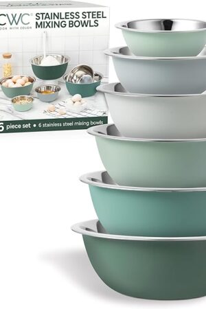 COOK WITH COLOR Stainless Steel Mixing Bowls Set - Nesting Bowls, 6 Pieces, Green