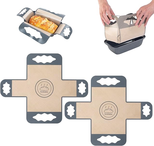 2 Pcs Silicone Bread Loaf Pan Liners, Reusable Food-Grade Silicone Bread Baking Mat, Non-Stick & Heat Resistant Loaf Pan Lifters, Sourdough Sling with 4 Handles, Fits 9x5" or 1.5Lb Loaf Pans