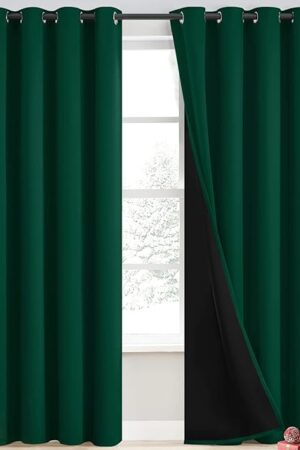 Yakamok 100% Blackout Curtains for Bedroom 84 Inch Length, Emerald Green Total Light Blocking Drapes with Black Backing, Thermal Insulated Solid Grommet Panels for Living Room, 52Wx84L, 2 Panels