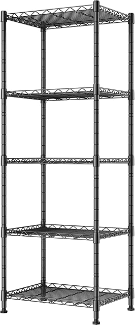 REGILLER 5-Wire Shelving Metal Storage Rack Standing Storage Shelf Units Adjustable Shelves Black 11.8" D x 16.6" W x 53.5" H