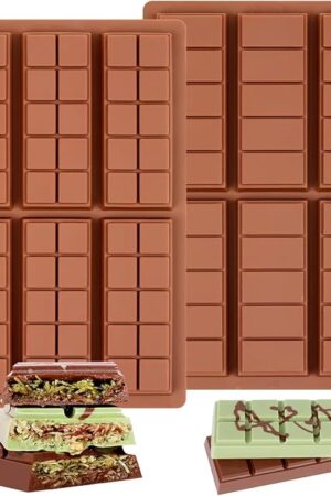 Chocolate Bar Mold - Non-Stick Silicone Chocolate Molds, Food Grade Dubai Deep Chocolate Bar Mold for Milk Pistachio - Set of 2
