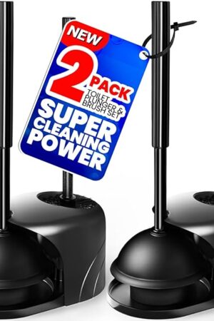2Pack 2 in 1 Toilet Brush and Plunger Set, Extended Handle Plunger,Toilet Bowl Brush Plunger Set,Bathroom Cleaning Tools,Cleaning Brush,Toilet Brush Plunger Combo,Cleaning Supplies(Black)