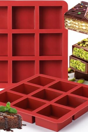 AIERSA Square Chocolate Molds Silicone, 2pcs 1In Deep Chocolate Bar Molds DIY 2.5" x 2.5" x 1" Dubai Chocolate Bar,Chocolate Covered Cookies,Silicone Molds for Baking Granola Bar, Brownie, Muffin