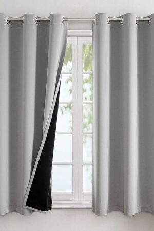 ChrisDowa 100% Blackout Curtains for Bedroom with Black Liner, 2 Thick Layers Total Blackout Thermal Insulated Grommet Window Curtains 63 Inch Length 2 Panels Set (Light Grey, 42 x 63 Inch)