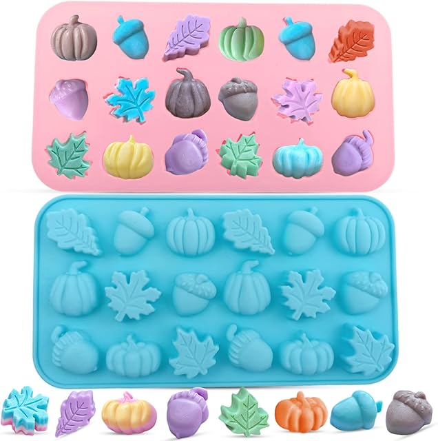 2-Pack Mini Fall Molds - 18-Cavity Chocolate Baking Molds with Pumpkin, Pinecone, Maple Leaf - Perfect for Chocolate Candies, Resin Crafts